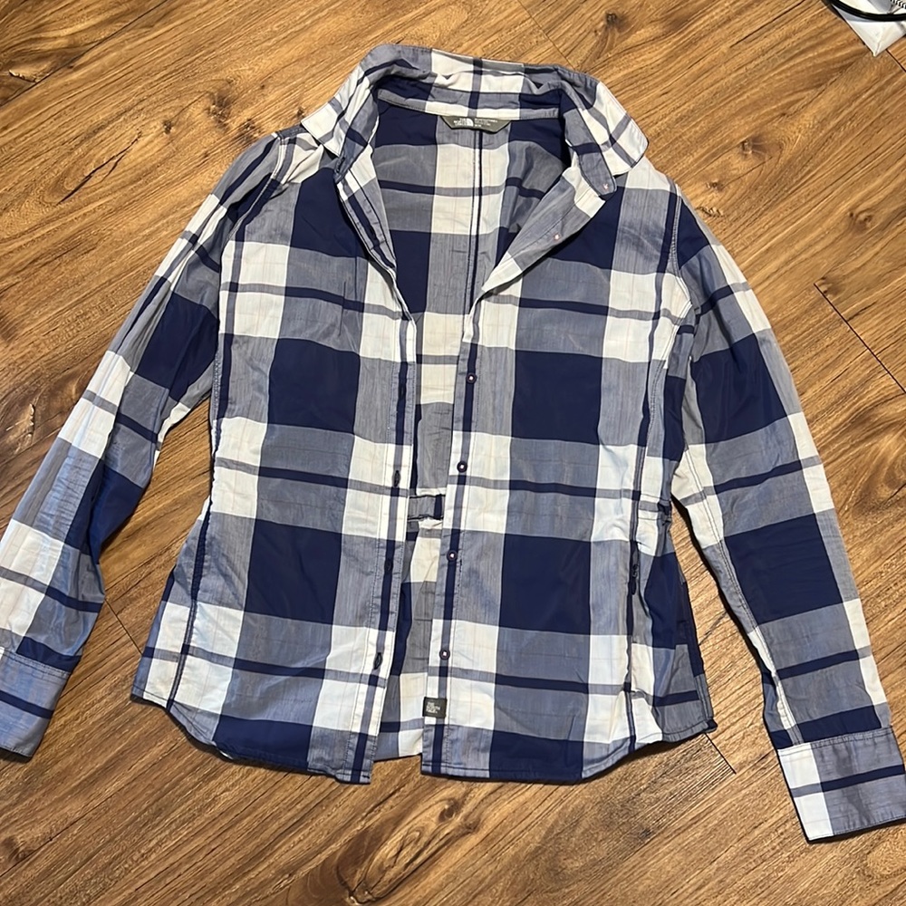 The North Face Blue and White Plaid Button Down Shirt